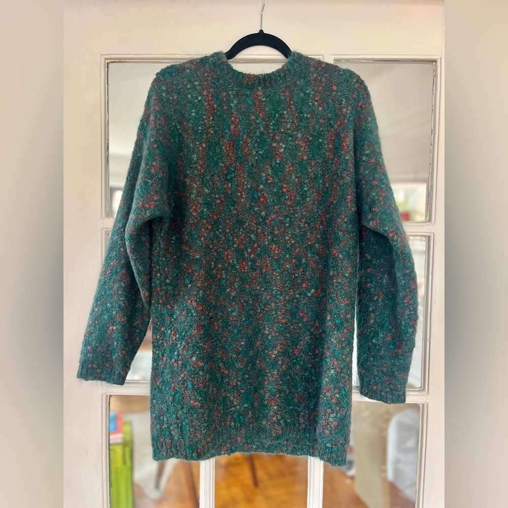 Women's Turquoise and Red Patterned Sweater
